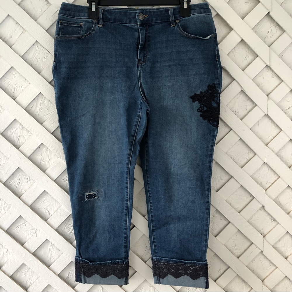 Chico’s The Platinum Ankle Jeans Embroidered Cuffed